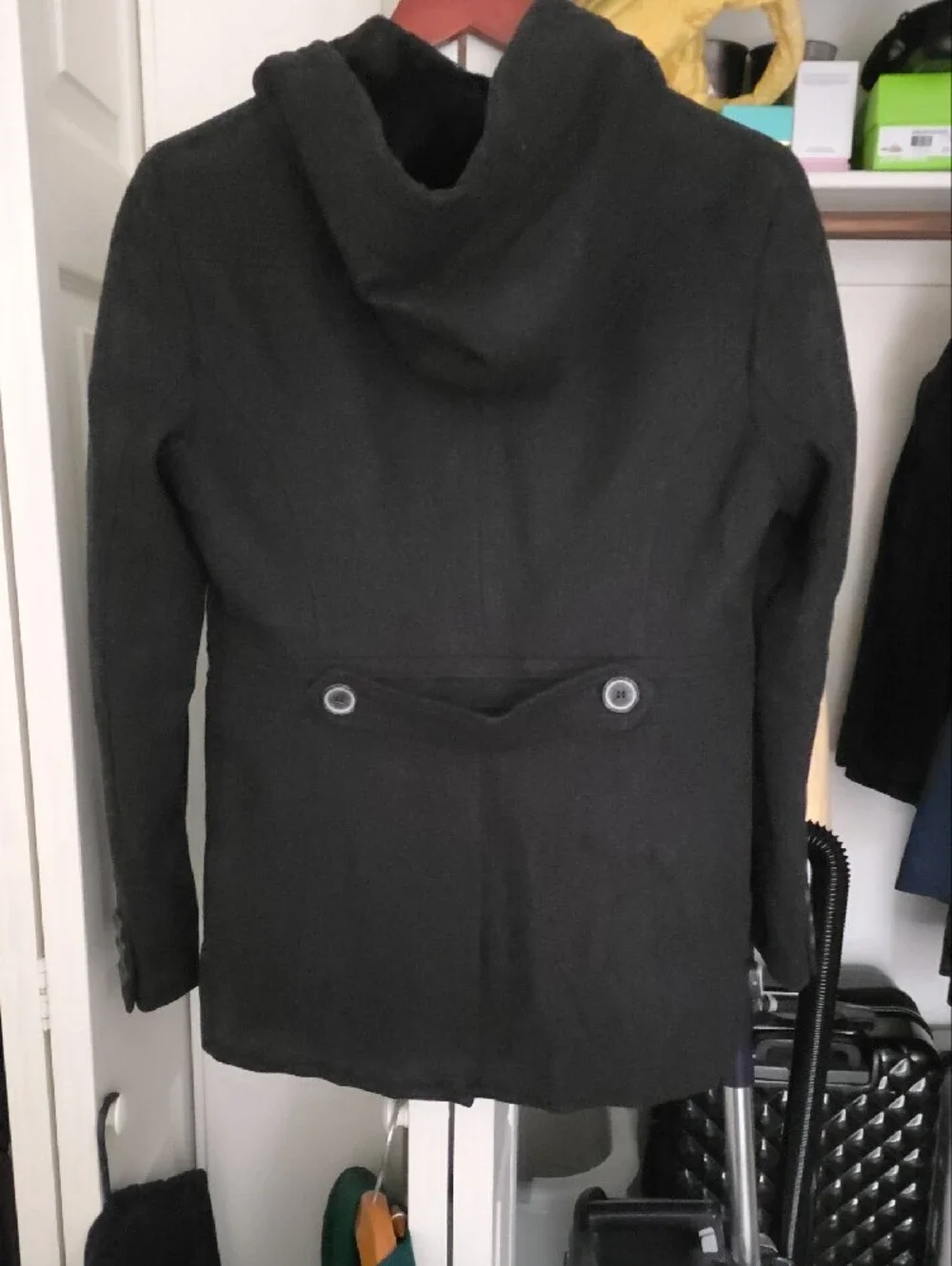 St. John's Bay Black Hooded Zip Jacket Lined Wool Like New